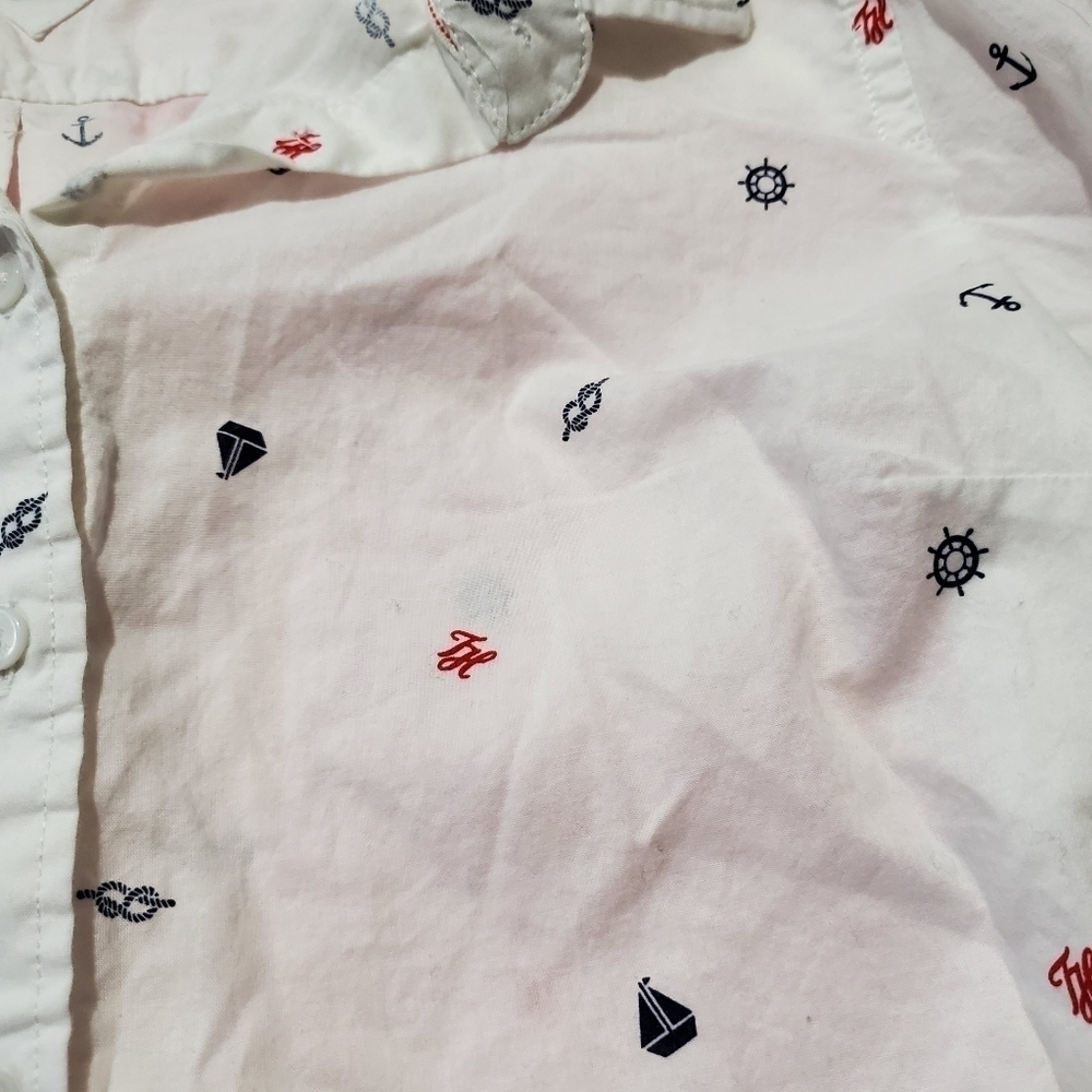 ⛵ Tommy Hilfiger Nautical Anronor Steering Wheel Print Button Up Long Sleeve ⛵ - Picture 3 of 6